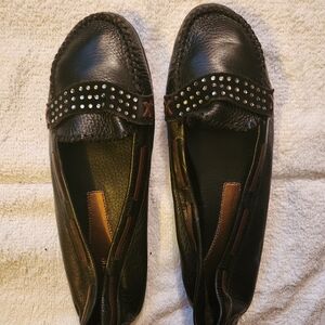 Liz Claiborne Flex Black Leather Studded Flats | Comfort Slip-On | Barely Worn